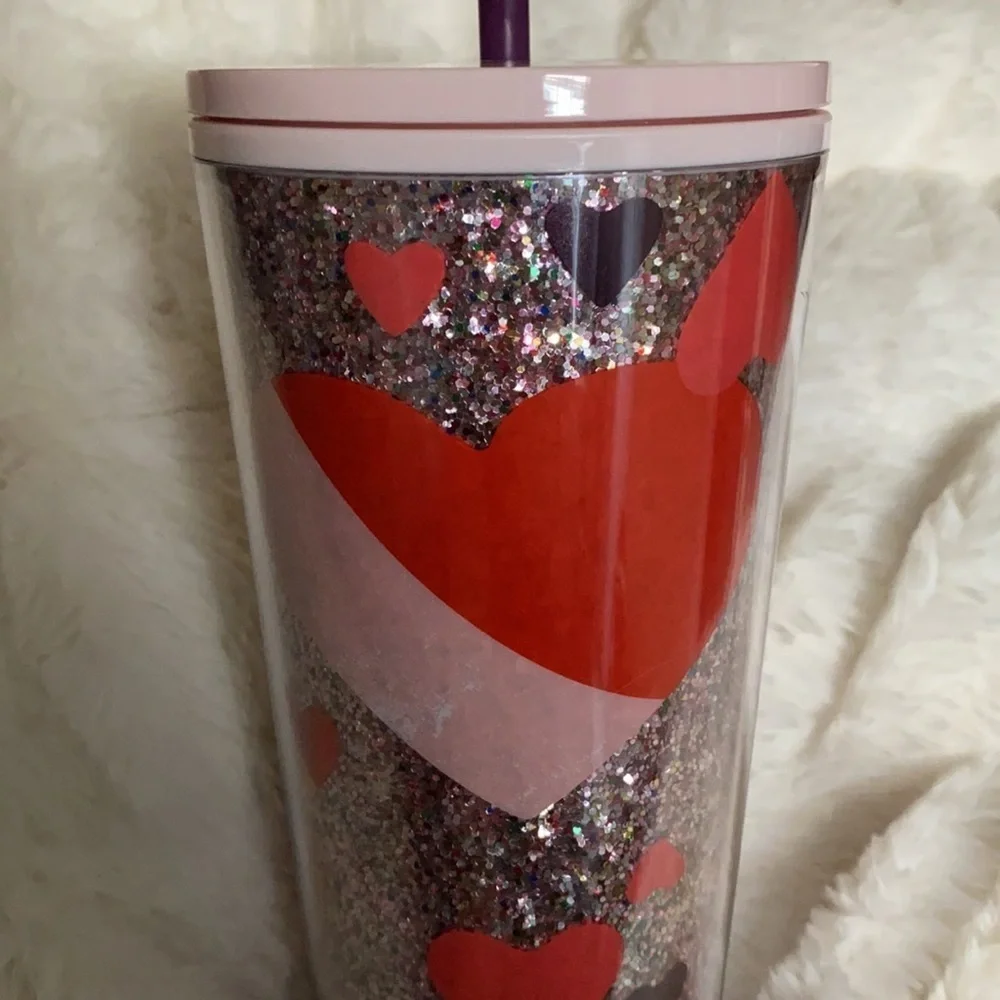 Starbucks Venti glitter Valentine’s Day heart cold cup Pink Purple New